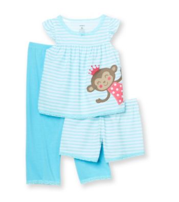 Carter's® Girls' 12M-4T Turquoise Striped 3-pc. Monkey Pajama Set