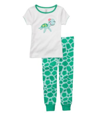 Carter's® Girls' 12M-4T Green/White 2-pc. Turtle Pajama Set