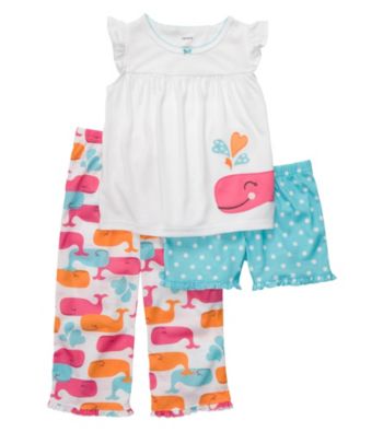 Carter's® Girls' 4-6X White 3-pc. Whale Print Pajama Set