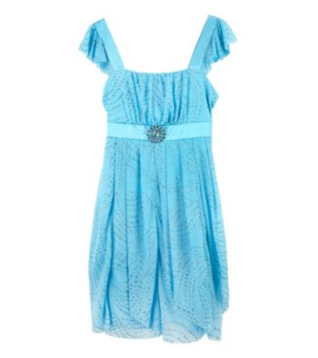 Amy Byer Girls' 7-16 Blue Flutter Sleeve Tiered Sparkle Dress
