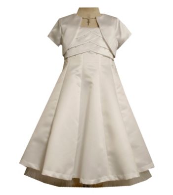 Bonnie Jean® Girls' 7-16 White Pleated Cross Closure Dress with Jacket