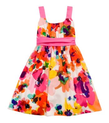Rare Editions® Girls' 7-16 Pink Floral Pleated Watercolor Dress