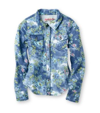 Squeeze® Girls' 7-16 Printed Chambray Top