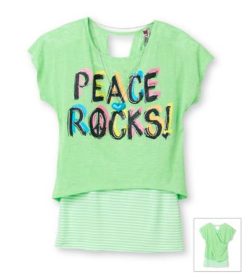 Beautees Girls' 7-16 Neon Green Burnout Peace Rocks Top