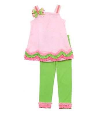 Rare Editions® Girls' 2T-6X Pink/Lime Green Eyelet Leggings Set