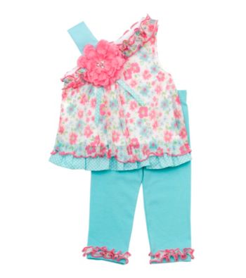 Rare Editions® Girls' 2T-6X Aqua Floral Leggings Set