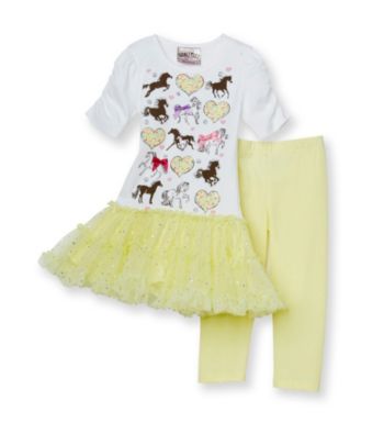 Beautees Girls' 4-6X White/Yellow 2-pc. Horse Leggings Set