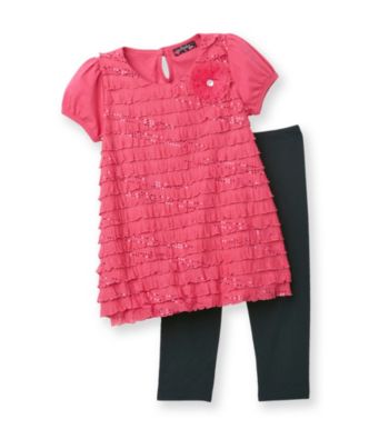 Tempted Girls' 4-6X Fuchsia/Black Hollogram Eyelash Leggings Set