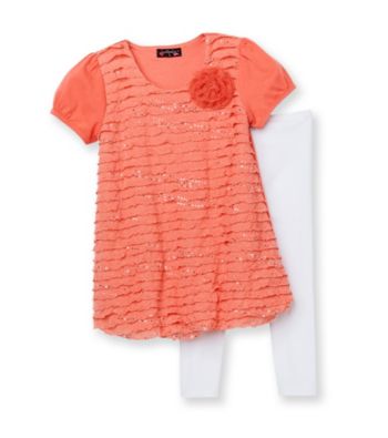 Tempted Girls' 4-6X Coral/White Hollogram Eyelash Leggings Set