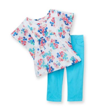 Nannette® Girls' 4-6X Aqua Floral 2-pc. Poncho Set