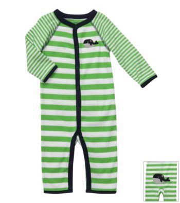 Carter's® Baby Boys' Green Striped Cotton Whale Jumpsuit
