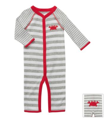 Carter's® Baby Boys' Grey Striped Cotton Crab Jumpsuit