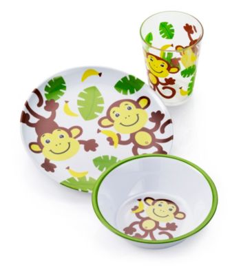 LivingQuarters Kids 3-pc. Monkey Melamine Dinnerware Set