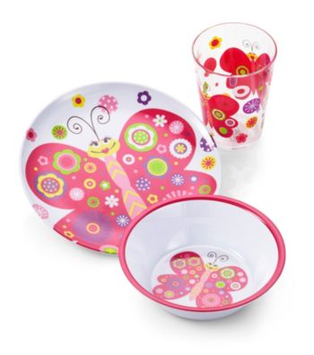 LivingQuarters Kids 3-pc. Butterfly Melamine Dinnerware Set