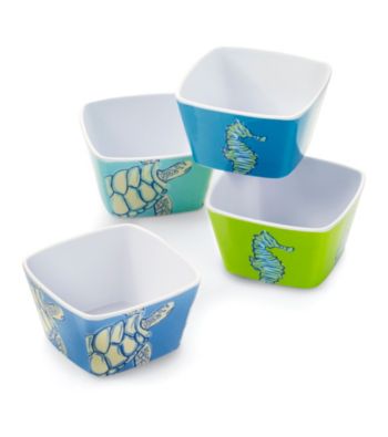 LivingQuarters Set of 4 Coastal Square Dip Bowls