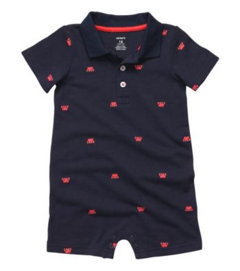 Carter's® Baby Boys' Navy Schiffli Polo Romper