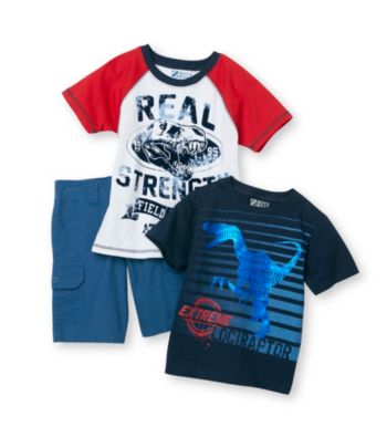 Boyz by Nannette® Boys' 2T-7 Blue 3-pc. Dino Shorts Set