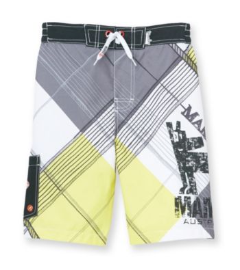 Mambo® Boys' 4-20 White Plaid Dog Side Pocket Board Shorts