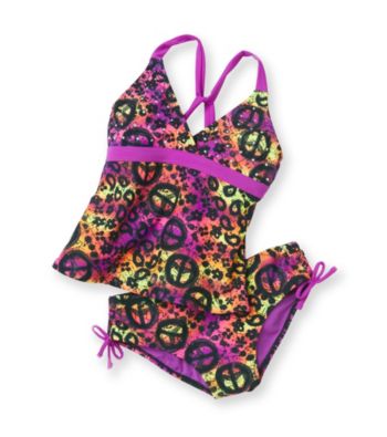 Mambo® Girls' 4-16 Purple/Yellow 2-pc. Peace Batik Tankini