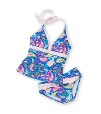 Mambo® Girls' 4-16 Blue/Coral 2-pc. Paisley Prep Tankini
