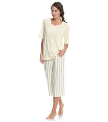 KN Karen Neuburger Petite Size Knit Pajama Set - Yellow/Stripe Combo