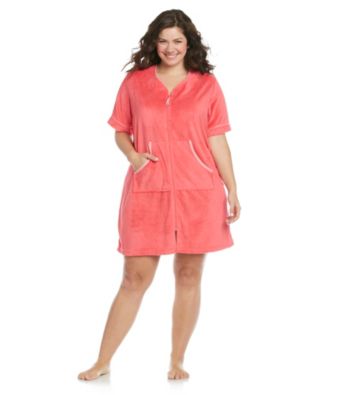 Jasmine Rose® Plus Size Short Seersucker Trim Robe