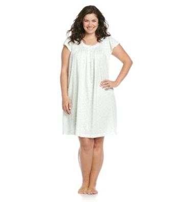 Miss Elaine® Plus Size Short Silky Knit Gown - Blue Floral