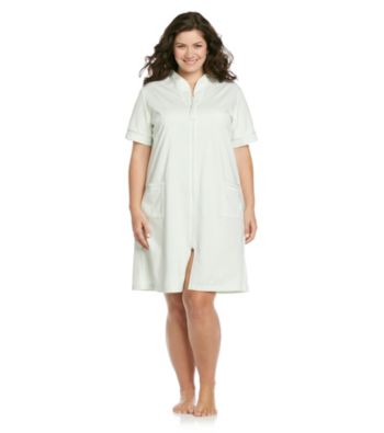 Miss Elaine® Plus Size Short Knit Zip Robe - Mint