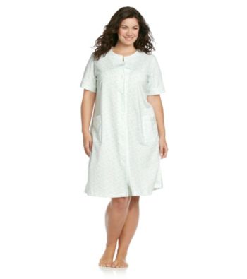 Miss Elaine® Plus Size Short Knit Snap Robe - Blue Floral