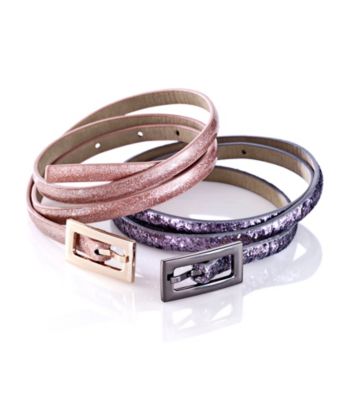 Nine West® Glitter Skinny Belts - Pewter Pink