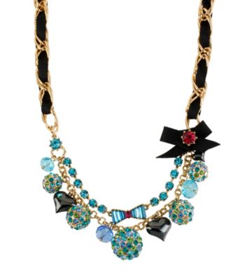 Betsey Johnson® Blue Crystal Fireball Multi Charm Frontal Necklace
