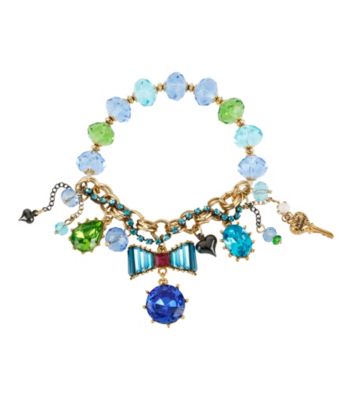 Betsey Johnson® Blue Crystal Bow Multi Charm Half Stretch Bracelet