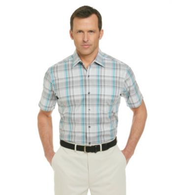 Kenneth Roberts Platinum® Men's Aqua Short Sleeve Oversized Plaid Woven Shirt