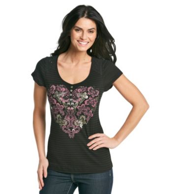 Oneworld® Striped Heart Print Tee