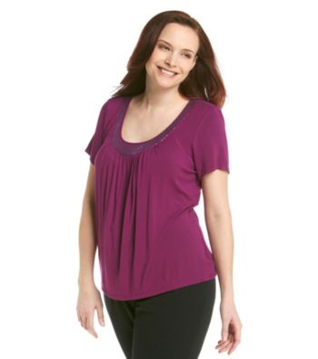 Laura Ashley Plus Size Sequin Neckline Tee