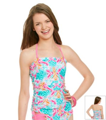 Mambo® Juniors' Swim Printed Side Rouched Bandini Top