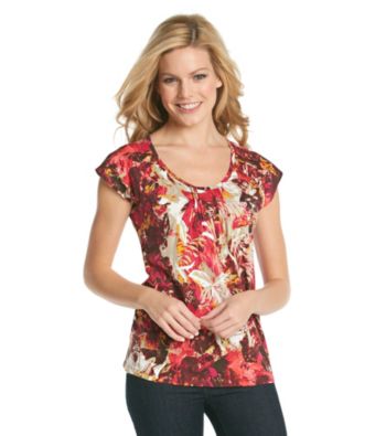 Relativity® Pleated Scoopneck Flutter Sleeve Top