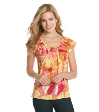 Relativity® Pleated Scoopneck Flutter Sleeve Top