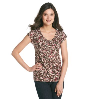 Relativity® Pleated Scoopneck Flutter Sleeve Top