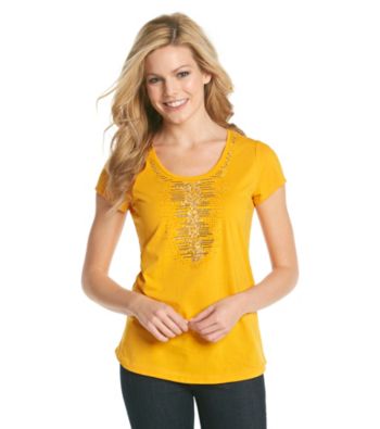 Relativity® Petite's Center Embellished Scoopneck Tee