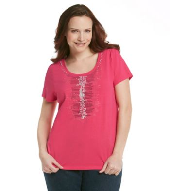 Relativity® Plus Size Center Embellished Scoopneck Tee