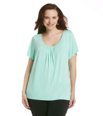 Relativity® Career Plus Size Pleatneck Solid Tee