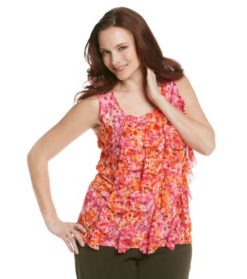 Relativity® Career Plus Size Vertical Tiers Mesh Tank