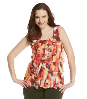 Relativity® Career Plus Size Vertical Tiers Mesh Tank