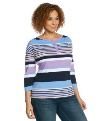 Studio Works Plus Size Striped Snap Henley Tee