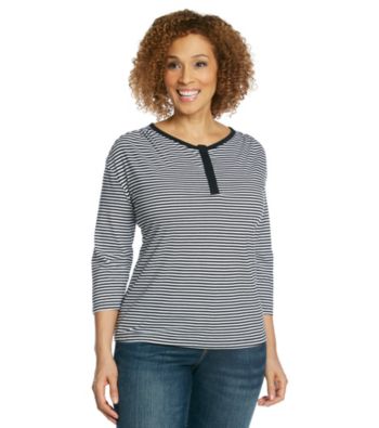 Studio Works Plus Size Thin Stripe Snap Henley Tee