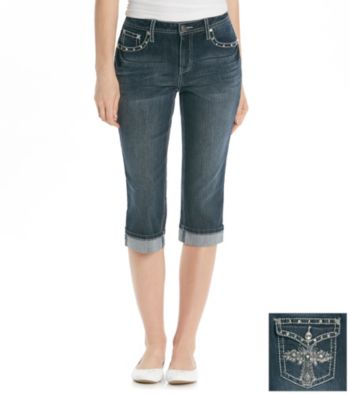 Earl Jean Beaded Cross Denim Capri