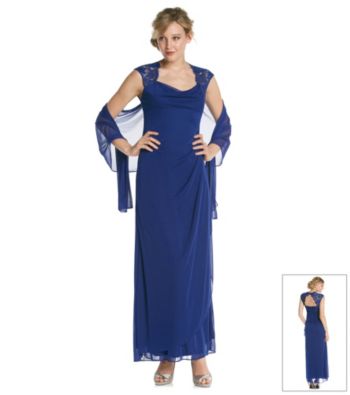 Xscape Long Cap Sleeve Lace Dress