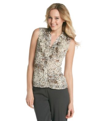 Tahari by Arthur S. Levine® Printed Ruffle Front Button Down Cami
