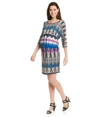 Three Seasons Maternity 3/4 Dolman Sleeve Printed Dress